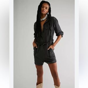 Free People Beyond Horizons Harem Shortall Grey Long Sleeve Romper Cotton Small